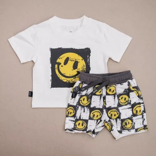 Kids Sage Smiley Face Graphic Tee & Shorts Set 6-12M - Olive + Scout