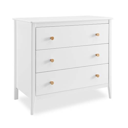 Delta Children Casey 3 Drawer Dresser with Interlocking Drawers, Bianca White/Natural