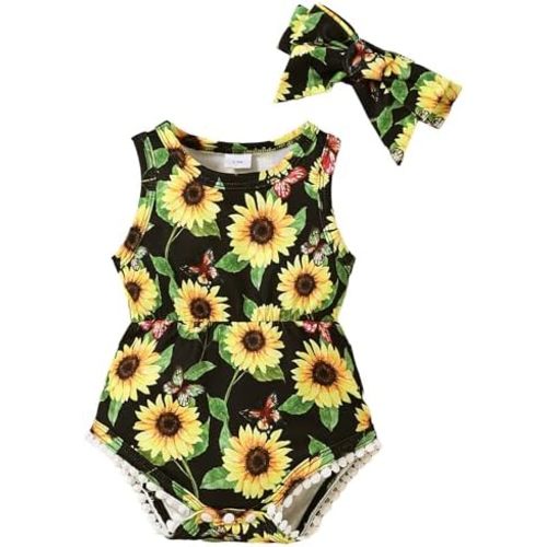 Mioglrie Baby Girl Clothes Newborn Girl Clothes Summer Infant Baby Girl Outfits Romper Headband Clothing Sets