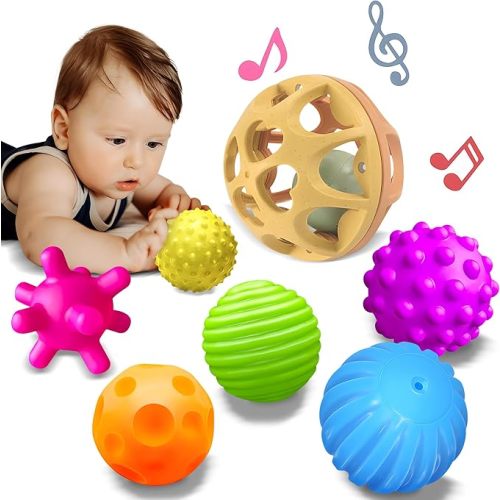 ROHSCE Montessori Toys Sensory Balls for Babies, Colorful Textured Sensory Toys for Babies 1-3, Hand Catching Baby Balls, Wheat Straw Baby Rattle Baby Toys Newborn Gifts for 6-12 Months