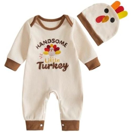Baby Boy Thanksgiving Outfit Waffle Knit Little Turkey Romper Fall Clothes