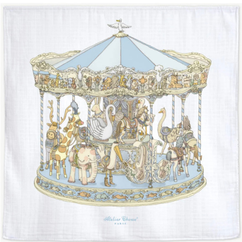Swaddle Blanket Carousel Blue | Atelier Choux Paris | NINI and LOLI