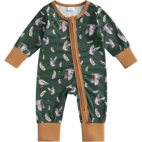 Newborn Baby Boy Girl Hunting Outfit Mallard Duck Zipper Romper Jumpsuit Long Sleeve Bodysuit Duck Hunting Clothes