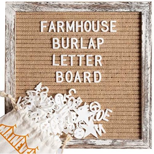 Burlap Letter Board - The New Felt Letter Board - 10x10 Inch, Rustic Shabby Chic Wood Frame, 374 Precut White Letters, Script Words, Symbols, Wall Hook, Canvas Bag, Stand - Changeable Message Board