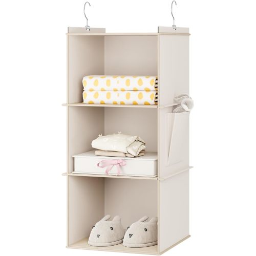 YOUDENOVA Hanging Closet Organizer, 4-Shelf Closet Hanging Storage Shelves, Beige