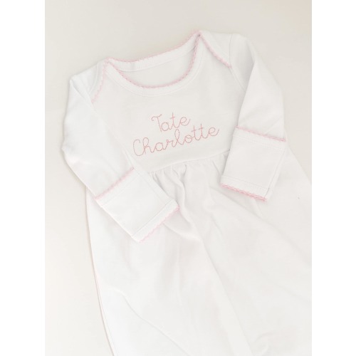 Monogrammed Picot Trim Baby Gown