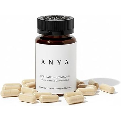 ANYA Postpartum Multivitamin, Postnatal Vitamin for Women Breastfeeding, 30 Capsules - Vitamins A, C, D3, Zinc, B12, Biotin, Folate and Iron - 100% Vegan, Non-GMO, Gluten Free, Baby Shower Gifts