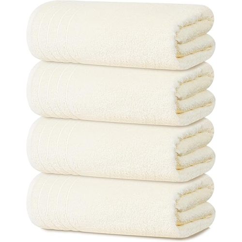 Tens Towels Pack of 4 Extra Large Bath Towels 30 x 60 Inches, 100% Cotton, Larger & Lighter Weight, Quicker to Dry, Super Soft and Absorbent, Perfect for Bathroom, Cream
