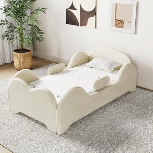 allamazing Toddler Bed, Toddler Flood Bed with Extra Safety Broad, Standard Crib Size Small Beds for Kids, Certified Fabric, Low to Floor Design