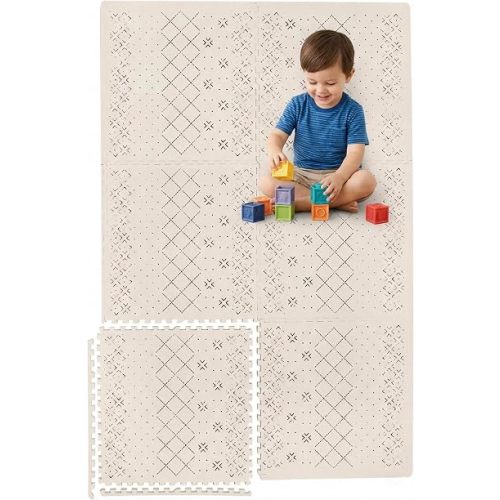 Yay Mats Stylish Extra Large Puzzle Play Mat, Thick, Soft, Non - Toxic Foam Covers 6 ft x 4 ft. Expandable Tiles with Edges - EVA Foam Play Mat for Floor (Carter Mudcloth Tan)