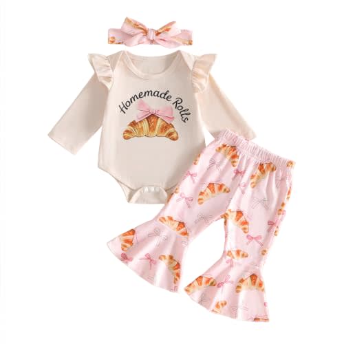 Baby Girl Halloween Outfit Pumpkin Romper and Flare Pants Sets Fall Clothes | Infant Baby Girl Fall Clothes Long Sleeve Bow Pumpkin Print Romper Bell Bottoms Pants Sets Cute Halloween Outfit