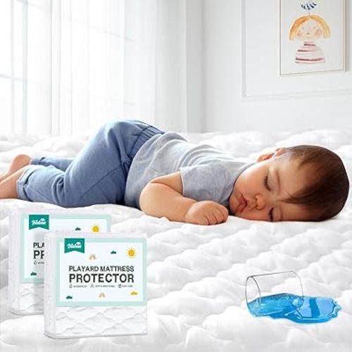 Waterproof Crib Mattress Protector 2 Pack, Toddler and Baby Crib Mattress Pad Cover Soft and Breathable, White