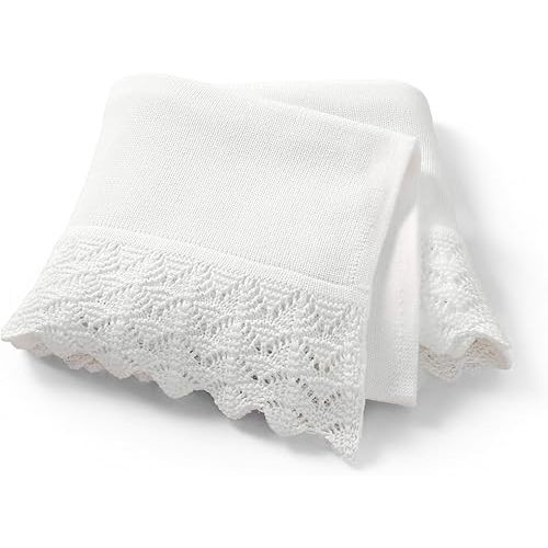 Hadetoto Baby Blanket Soft Cozy Cotton Cable Knit Crochet Receiving Crib Nursery Swaddling Blankets for Newborn Boys Girls (Baby White)