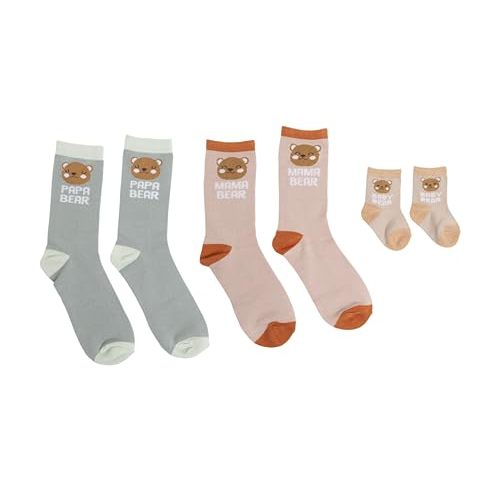 Pearhead Family Matching Bear Sock Set, Mom Dad And Baby | Papa Bear, Mama Bear And Baby Bear Socks, Coordinating Family Apparel, Unisex set, New Parents, Toddler or Baby