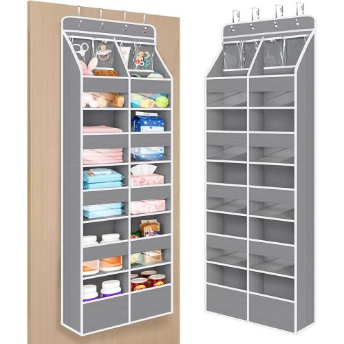 Univivi 6-Shelf Over Door Hanging Organizer Fabric Door Organizer with 10 Deep Pockets and 4 Small PVC Pockets Hanging Storage Organizers for Baby Nursery(Grey)
