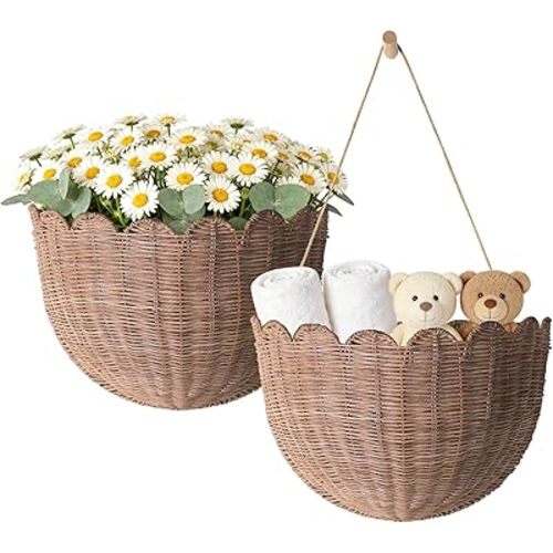 Natural Handwoven Scalloped Wall Basket Set of 2
