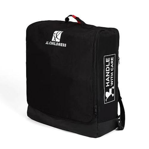 J.L. Childress Compact Travel Stroller Bag for Airplane - Fits Most Compact-Fold Single Baby Strollers, Compatible with UPPAbaby MINU, GB Pockit, Nuna TRVL & More, AirTag Compatible - Black