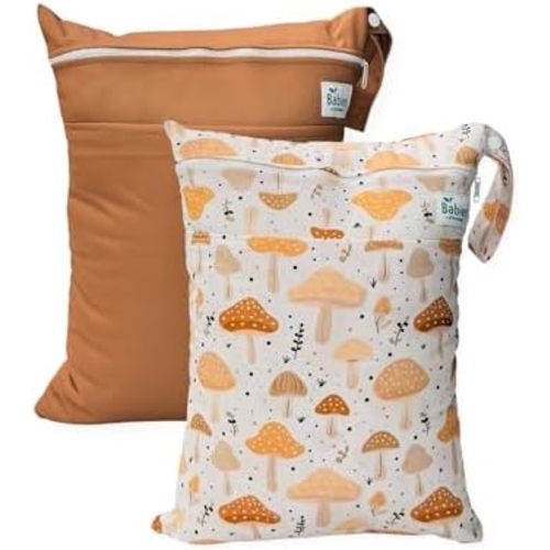 2-Pack Wet Bags – Waterproof Travel Bags for Cloth Diapers, Baby Essentials & Swimwear – Reusable Wet Dry Bag with Double Zipper & Handle for Diaper Bag & Beach Trips (Amber Cap)