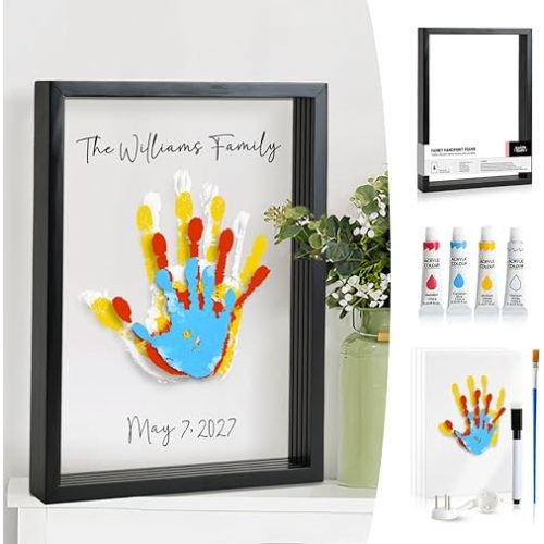 Kaciola Family Handprint Kit, DIY Newborn Keepsake Frame, Baby Hand and Footprint Kit with 4 Non-Toxic Paints, Unique New Baby Gift for Mothers Day Crafts Anniversary (Black)