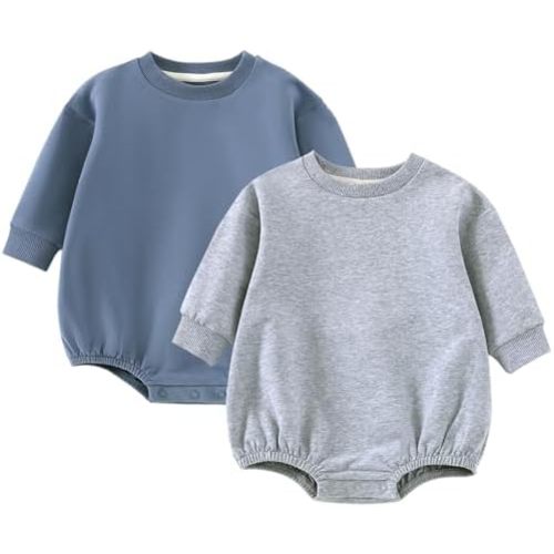 Baby Boy Bubble Romper Organic Cotton Solid Long Sleeve Oversized Sweatshirt Romper Newborn Fall Winter Clothes