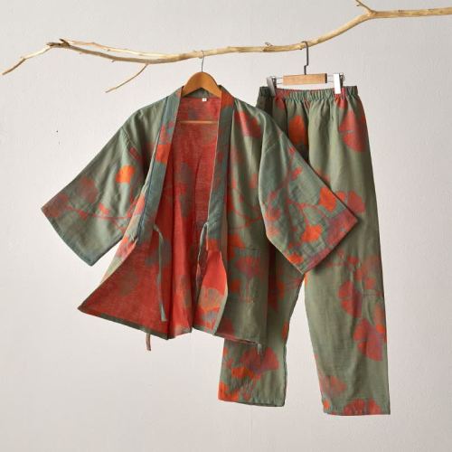 Ownkoti Large Ginkgo Leaf Cotton Kimono Pajamas