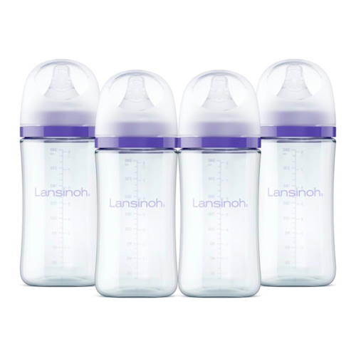 Lansinoh Anti-Colic Glass Baby Bottles, 8 Ounces, 4 Count Bottles for Feeding, Baby Essentials, Includes 4 Medium Flow Nipples, Size M