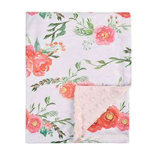 Baby Blanket for Girls Super Soft Double Layer Minky with Dotted Backing, Receiving Blanket with Pink Floral Multicolor Printed Blanket 30 x 40 Inch(75x100cm)