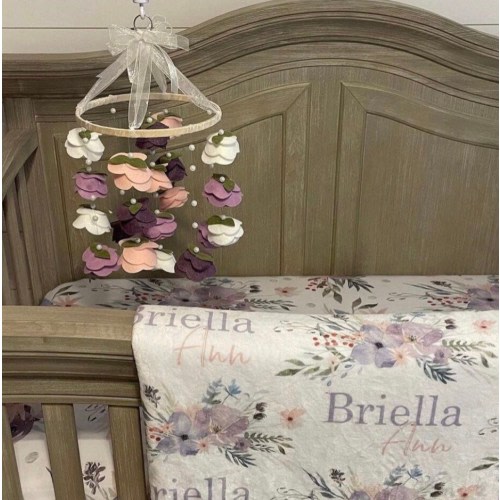 Baby girl mobile Rowans dusty purples inspired Crib size Felt flower mobile | roses and pearls baby girl nursery decor | hanging decor |