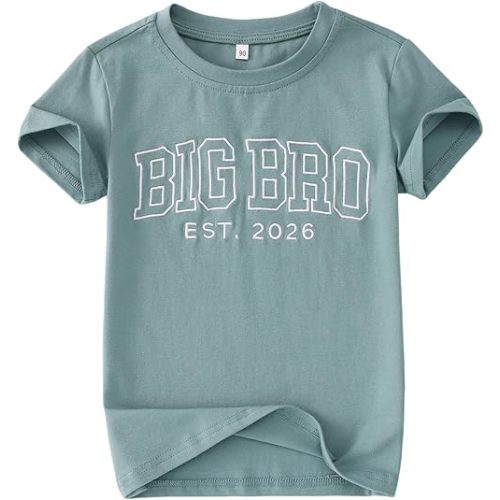 SOFEON Big Brother Shirt Toddler Boy Embroidered Big Bro Est. 2026 T-Shirt Kids Summer Short Sleeve Announcement Tees Tops
