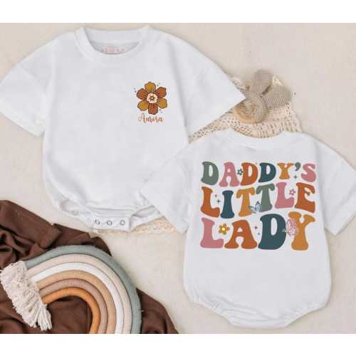 Daddy's Little Lady Romper Sweatshirt, Personalized Baby Girl Outfit, Baby Shower Present for Dad, Custom Infant Bodysuit, Newborn Baby Gift