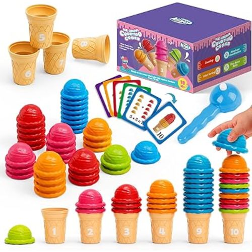 Aizweb Ice Cream Counting and Color Sorting Stacking Toys for Toddlers, Montessori Preschool Kindergarten Learning Activities,Number Math Manipulatives Math Games Educational Fine Motor Skills Toys