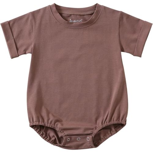 Jimonda Baby Boy Girl Bubble Romper Solid Color Bodysuit Short Sleeve Cotton T-Shirt