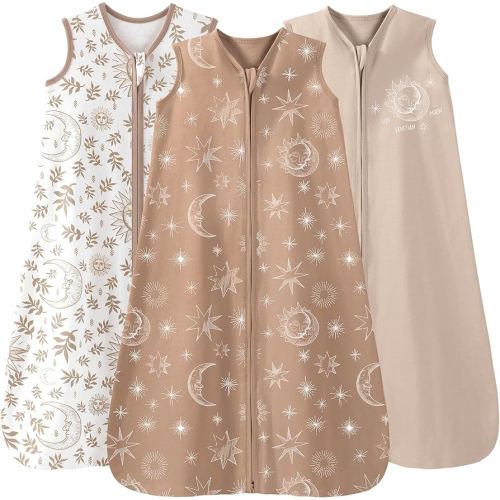 Baby Sleep Sack 6-12 Months 3 Pack 100% Cotton Lightweight 0.5 TOG Wearable Blanket Baby Sleep Bag with 2-Way Zipper for Newborn Infant Beige