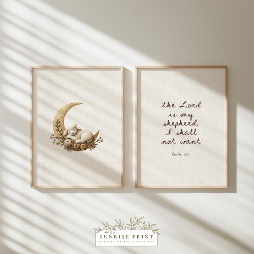 Psalm 23:1 Lamb Nursery Print, Christian Kids Room Decor (Digital Download)