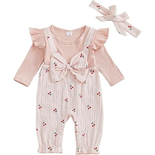 Newborn Baby Girl Fall Clothes Corduroy Floral Bow Onesie Jumpsuits Ruffle Long Sleeve Outfit Infant Cute Romper