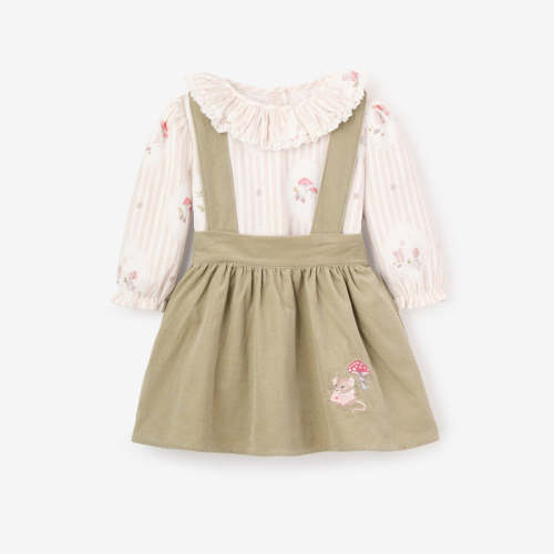 Magical Mouse Cameo Stripe Mini Cord Top +  Pinafore Dress Set SAGE / 3-6M