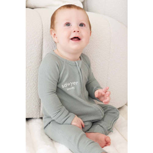 Embroidered Bamboo Waffle Convertible Zip Romper | Seagrass