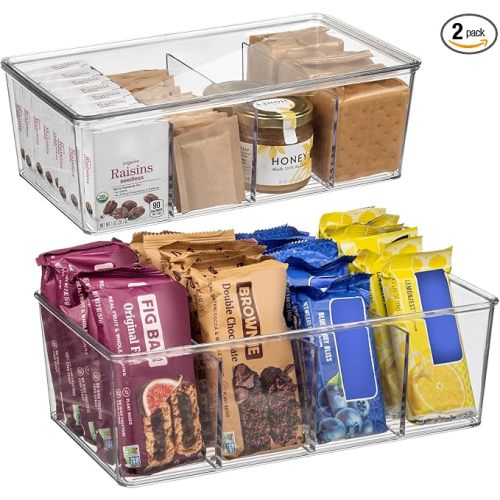 ClearSpace Pantry Organization and Storage Bins with Removable Dividers & Lids – Perfect Pantry Organizers or Kitchen Organization – Refrigerator Organizer Bins, Cabinet Organizers, 2 Pack