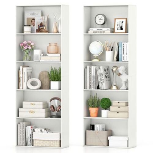 Costway 2 PCS 5-Tier Bookshelf Open Bookcase Freestanding Display Shelf Storage Organizer