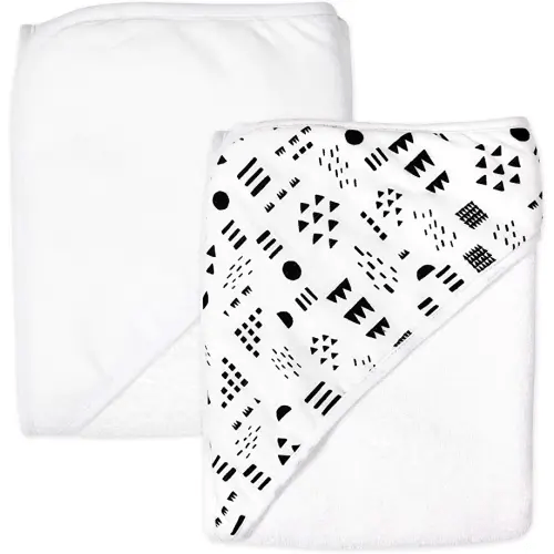 HonestBaby unisex baby 2-Pack Organic Cotton Hooded Towels Bandana, Pattern Play, One Size US