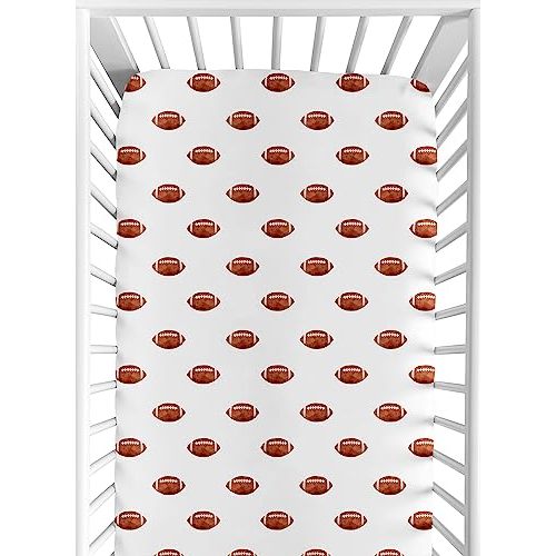 Sweet Jojo Designs Brown and White Football Boy Baby Fitted Crib Sheet for Infant Newborn Nursery Toddler Bed Room Standard Mattress - for Sports Theme Watercolor Vintage Sport Themed Collection