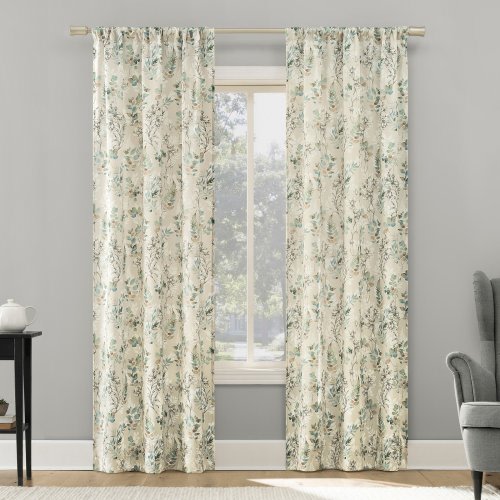 Sun Zero 84-in Stone Floral Room darkening Rod pocket Single curtain panel