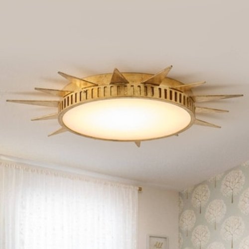 25-Inch Antique Hand Painted Gold Sunburst Flush Mount Ceiling Light