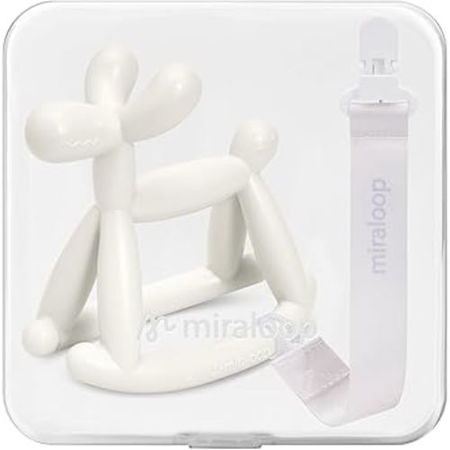 Baby Teether Toys for Teething Relief, Teething Toys 3-6 Months Food Grade Silicone Teether with Storage Box and Pacifier Clip, Baby Essential (Milk White Clip+Box)