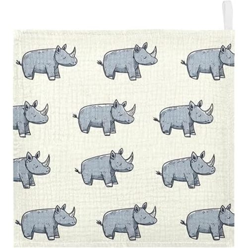 vvfelixl Cartoon Rhino Stick Figure Baby Burp Cloths Baby Muslin Washcloths for Boys Girls Cotton Babys Face Towel for Newborn Infants Soft and Absorbent 11.8 X 11.8 in, 5 Pack