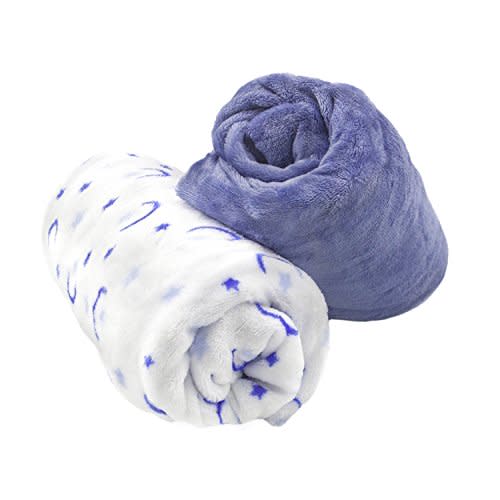 Cozy Fleece Soft and Warm Microplush Fitted Crib Sheets with Moon and Stars - Blue/White, 28 x 52 Inch