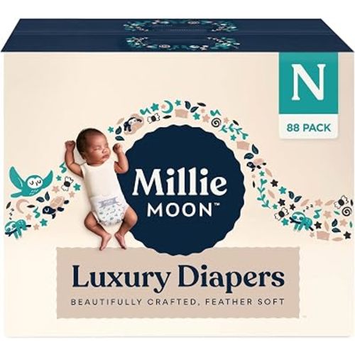 Millie Moon Luxury Baby Diapers, Newborn (0-10 lbs), 88 Count, Overnight