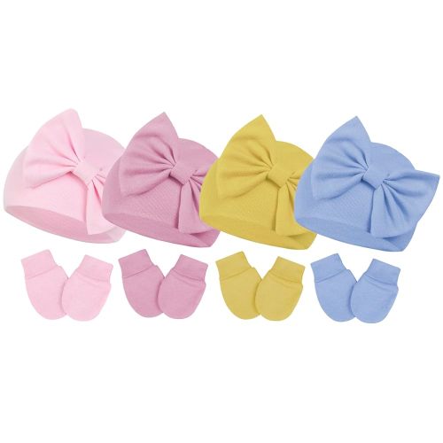 Century Star Newborn Girls Hats Baby Hat and Mitten Set Big Bow Knit Infant Headbands Winter Baby Hat for Girls