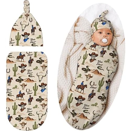Western Swaddle Blanket, Western Soft Swaddling Blanket Baby Clothes, Cowboy Theme Baby Stuff