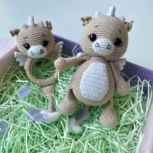Handmade Baby Dragon Toy Set – Soft Plush & Rattle Gift for Newborns